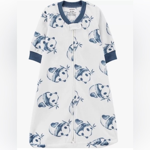 Carter's Baby 2-way Zip Fleece Sleep Sack Bag, Blue Pandas, 0-3 Months - Picture 1 of 2